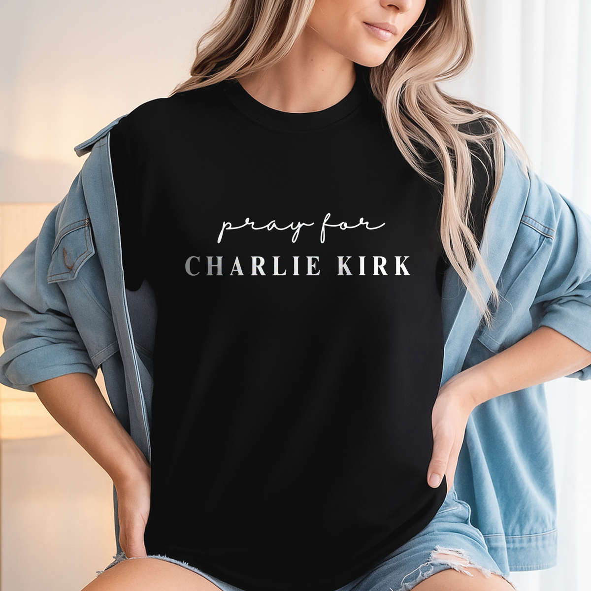 Pray for Charlie Kirk Dark Shirt LM32 65537