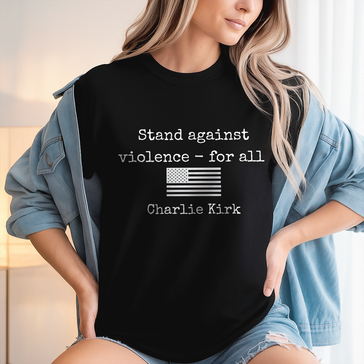 Charlie Kirk Stand Against Violence Dark Shirt LM32 65647