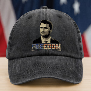 Freedom Charlie Kirk America Flag Washed Denim Baseball Cap CH07 67620