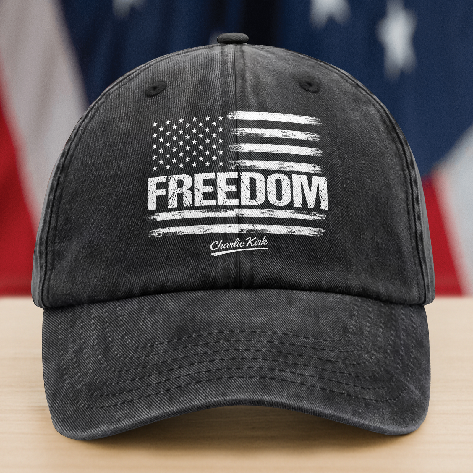 Freedom Pray For Charlie Kirk USA American Flag Patriotic Washed Denim Baseball Cap CH07 67608