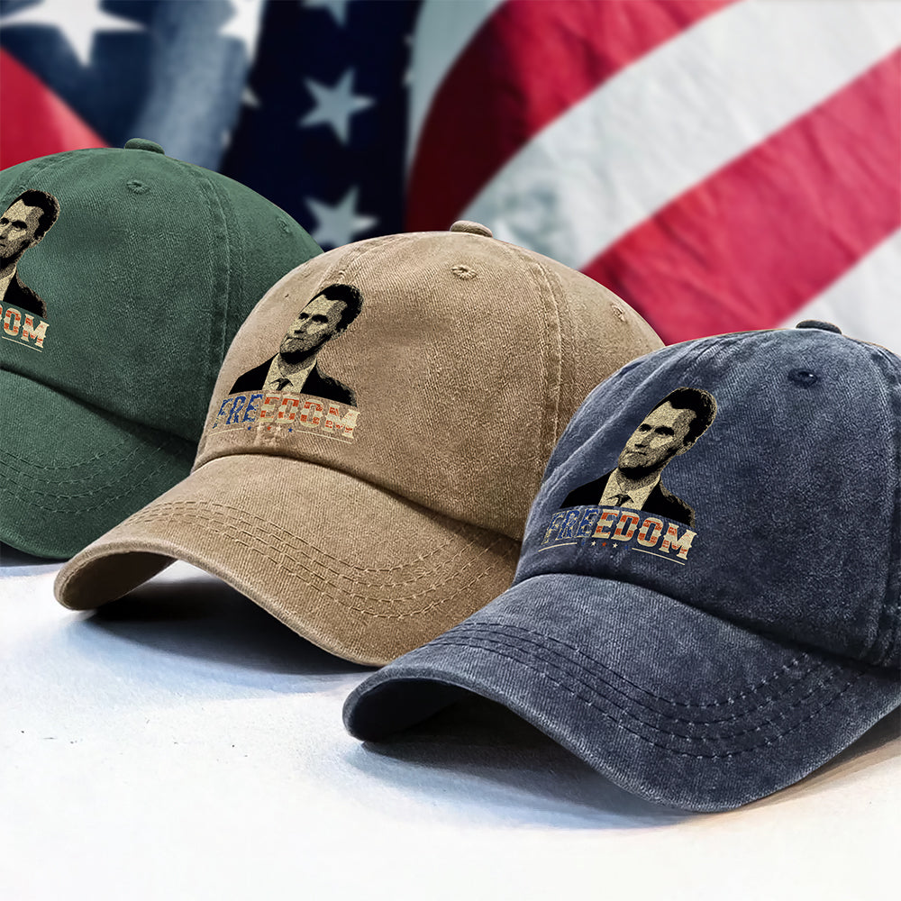 Freedom Charlie Kirk America Flag Washed Denim Baseball Cap CH07 67620
