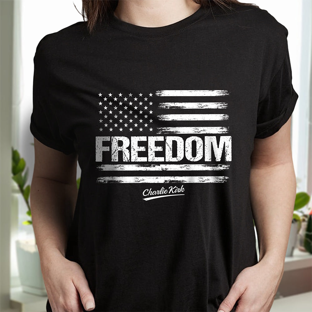 Freedom Pray For Charlie Kirk USA American Flag Patriotic Dark Shirt CH07 67604