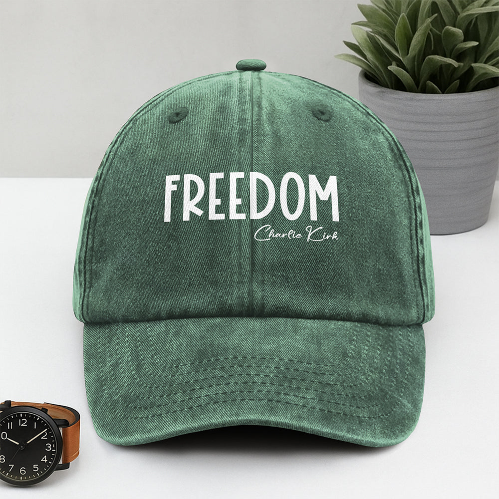 Freedom Charlie Kirk Washed Denim Baseball Cap TH10 64441