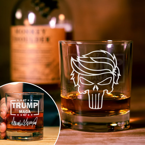 Patriotic Trump MAGA 47 Punisher Engraved Whiskey Glass LM32 63995