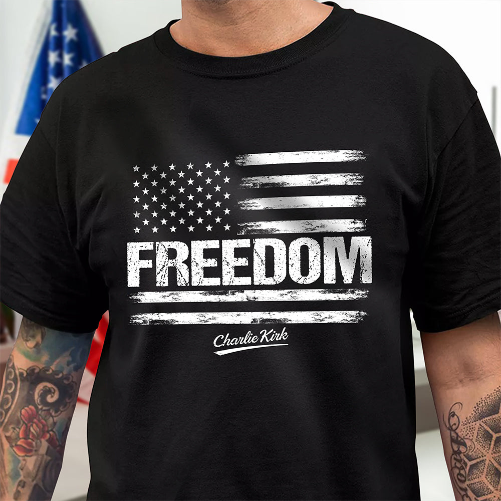 Freedom Pray For Charlie Kirk USA American Flag Patriotic Dark Shirt CH07 67604