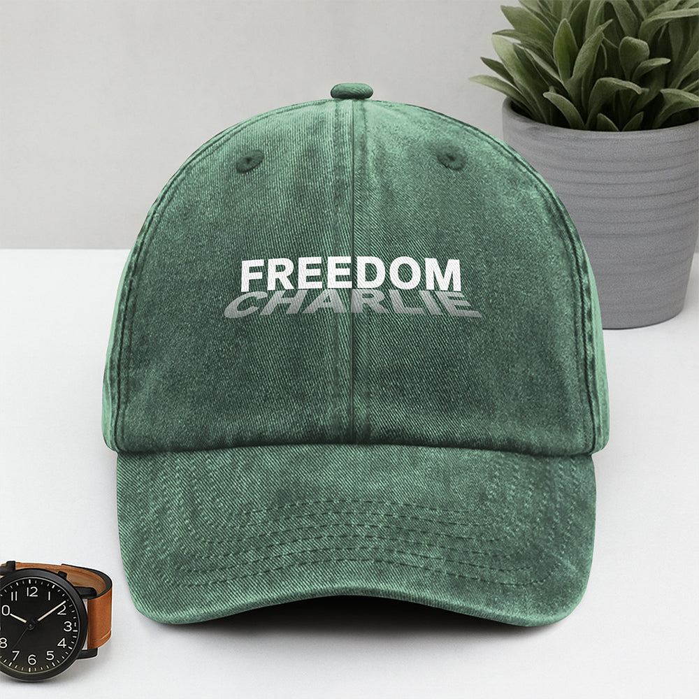 RIP Charlie Kirk Freedom Washed Denim Baseball Cap CH07 67722