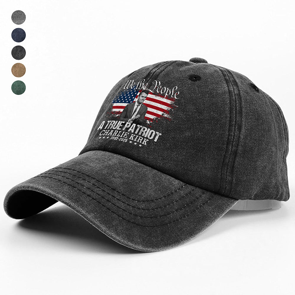 True Patriot Charlie Kirk 1993-2025 Memorial Washed Denim Baseball Cap CH07 67404