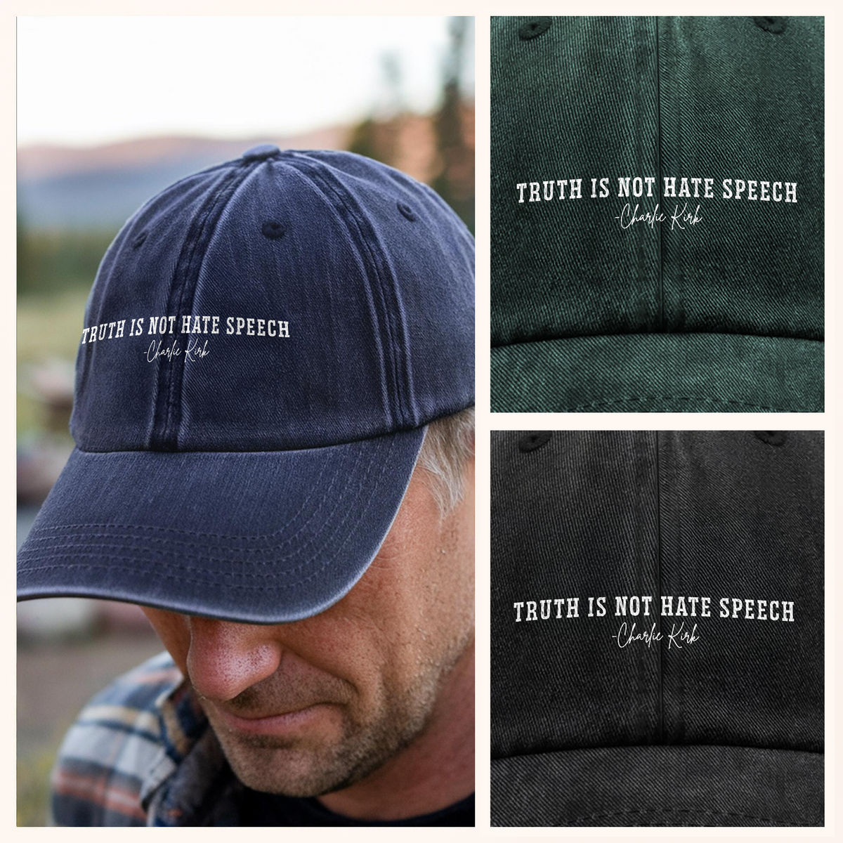 Pray For Charlie Kirk - Truth Is Not Hate Speech Washed Denim Baseball Cap LM32 65675