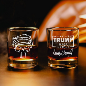 Patriotic Trump MAGA 47 Punisher Engraved Whiskey Glass LM32 63995