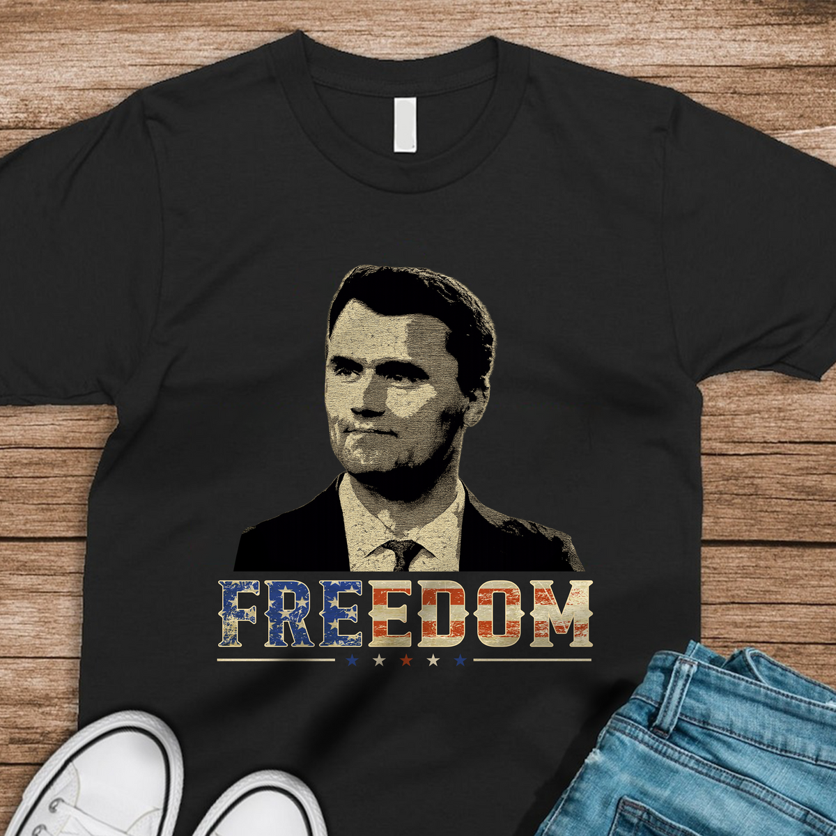 Freedom Charlie Kirk America Flag Dark Shirt CH07 67616