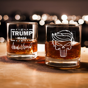 Patriotic Trump MAGA 47 Punisher Engraved Whiskey Glass LM32 63995