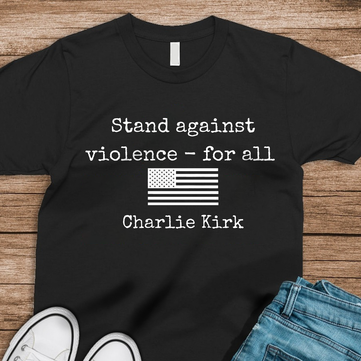 Charlie Kirk Stand Against Violence Dark Shirt LM32 65647
