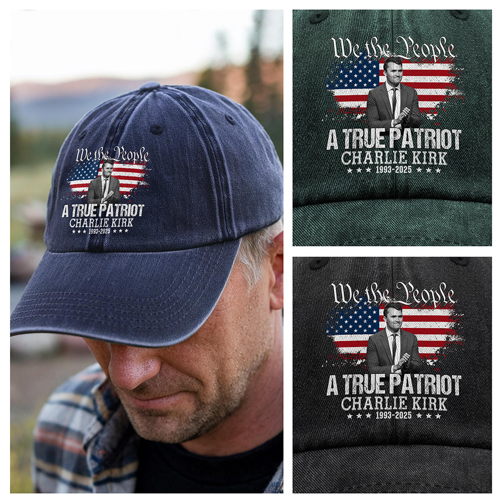 True Patriot Charlie Kirk 1993-2025 Memorial Washed Denim Baseball Cap CH07 67404