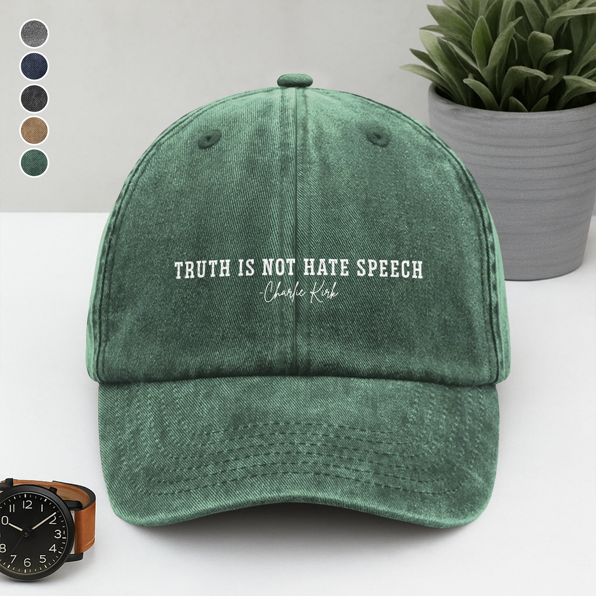 Pray For Charlie Kirk - Truth Is Not Hate Speech Washed Denim Baseball Cap LM32 65675