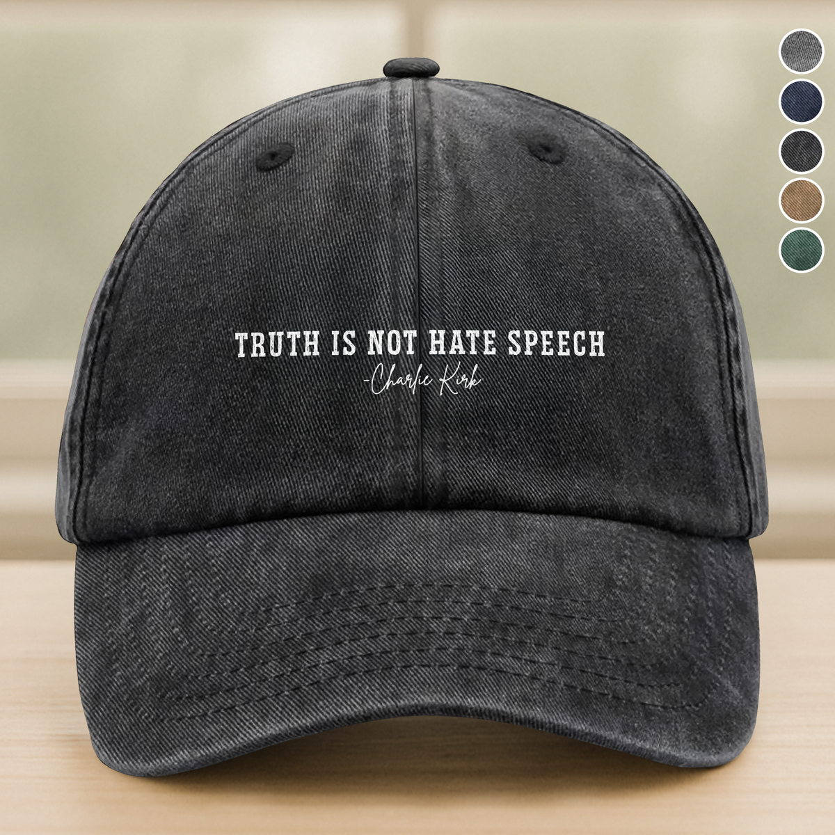 Pray For Charlie Kirk - Truth Is Not Hate Speech Washed Denim Baseball Cap LM32 65675