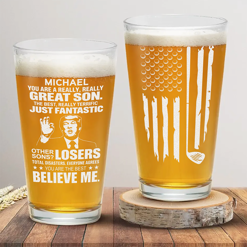 Great Golfer Trump Personalized Laser Engraved Beer Glass HA75 64628