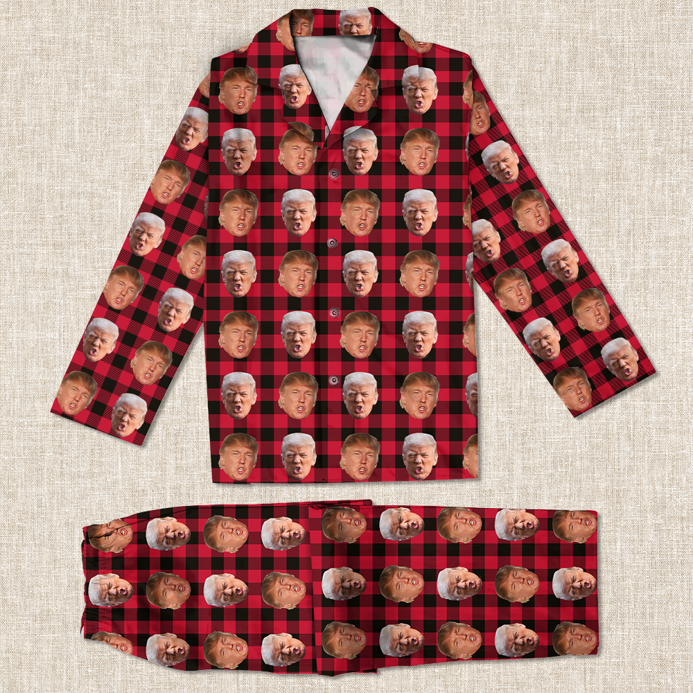 Custom Trump Face With Christmas Pattern Flannel Pajamas HO82 65426