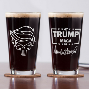 Patriotic Trump MAGA 47 Punisher Engraved Beer Glass LM32 63993