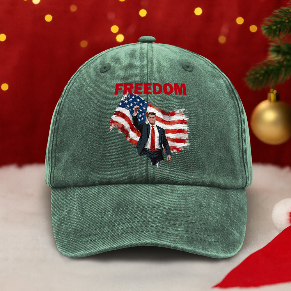 Freedom Stand With Charlie Kirk Washed Denim Baseball Cap HA75 64574