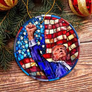 Trump Raised Fist Stained Glass Christmas Ceramic Ornament LM32 63927