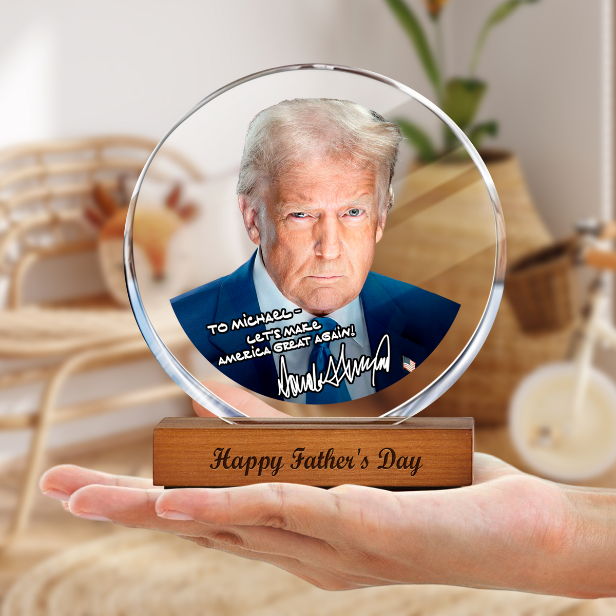 Personalized President Donald Trump Autographed Round Acrylic Frame Block LM32 65369