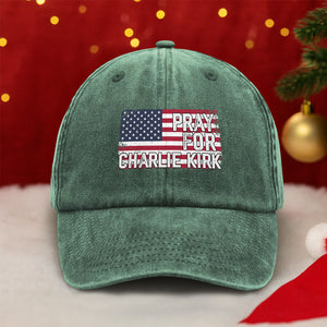 Pray For Charlie Kirk Washed Denim Baseball Cap HA75 64586