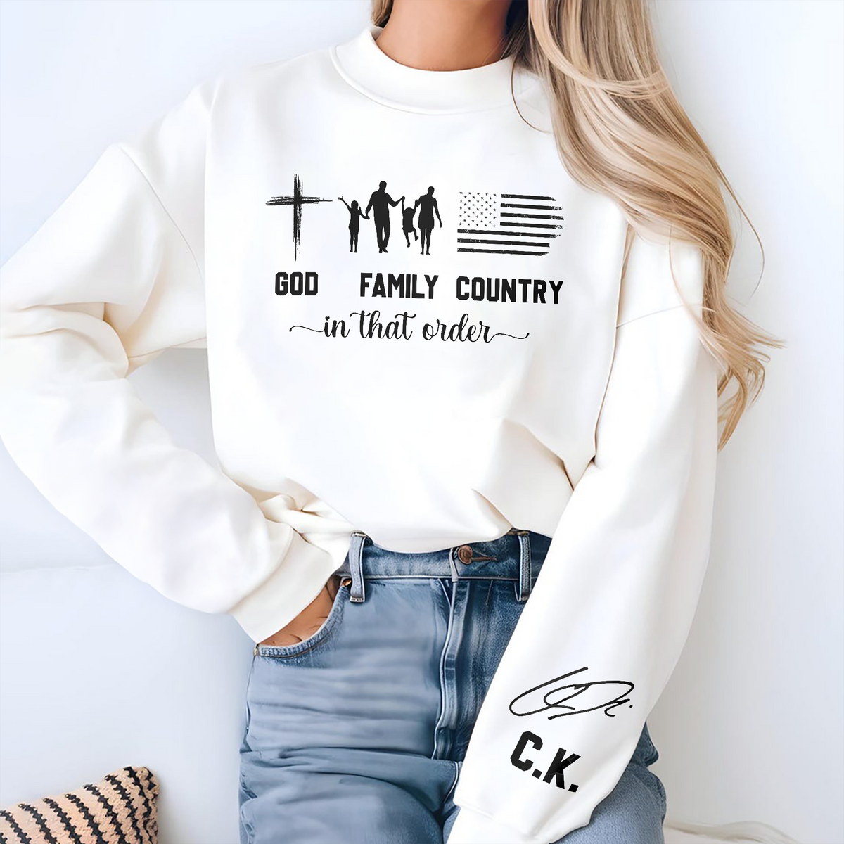 God - Family - Country In That Order Trump & Charlie Kirk Signature Sleeve Sweatshirt LM32 895805