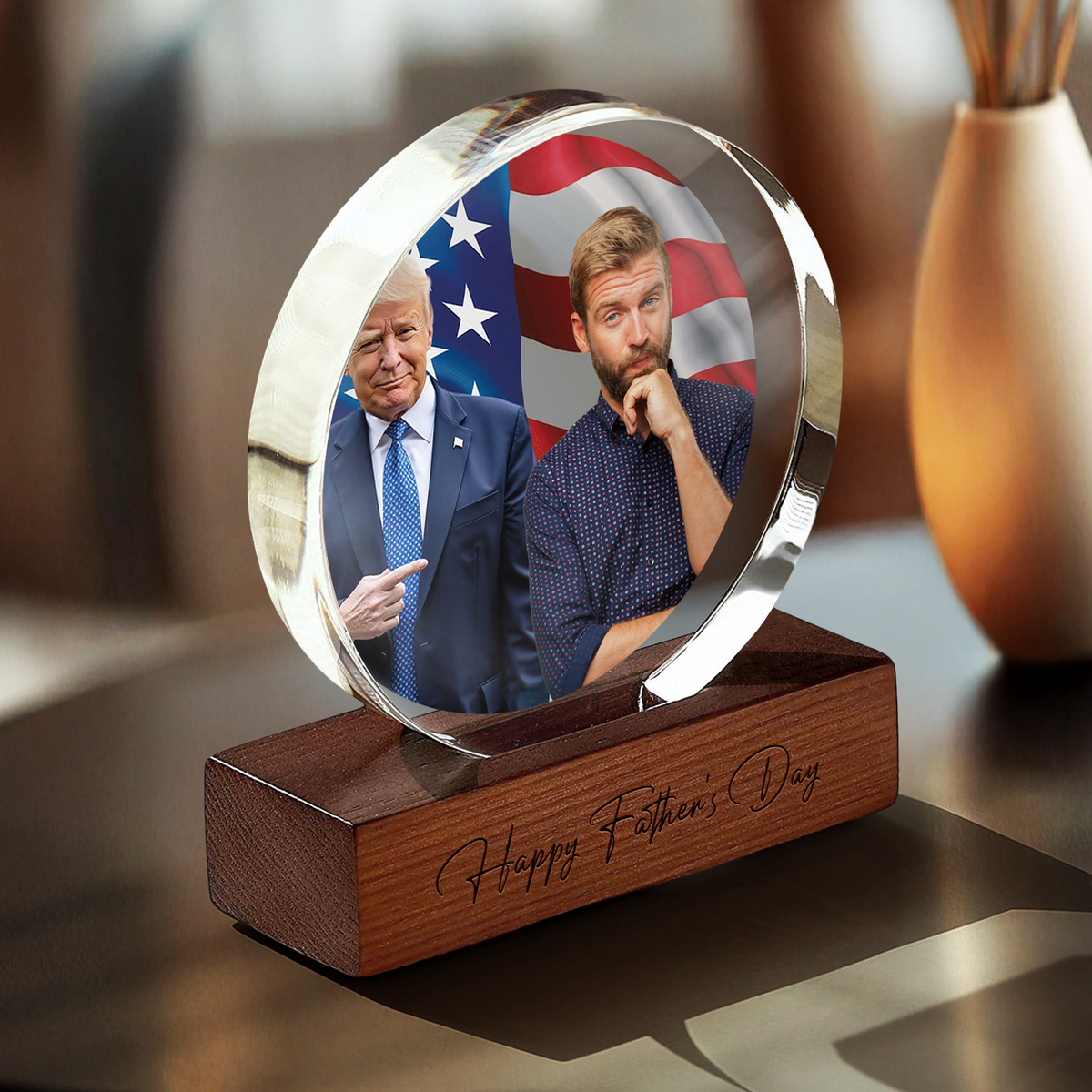 Personalize Custom Photo With Trump Happy Father's Day Acrylic Frame Block HA75 64400