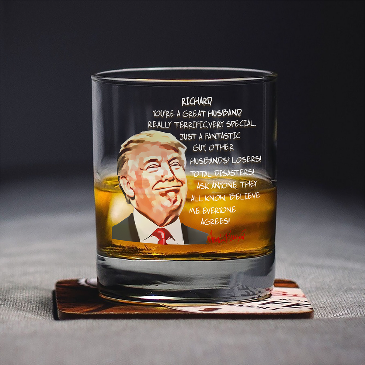Custom Husband Name With Funny Trump Print Whiskey Glass HO82 65548