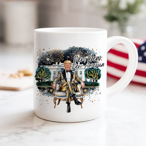 President Trump 2025 New Year New America White Mug HA75 67152