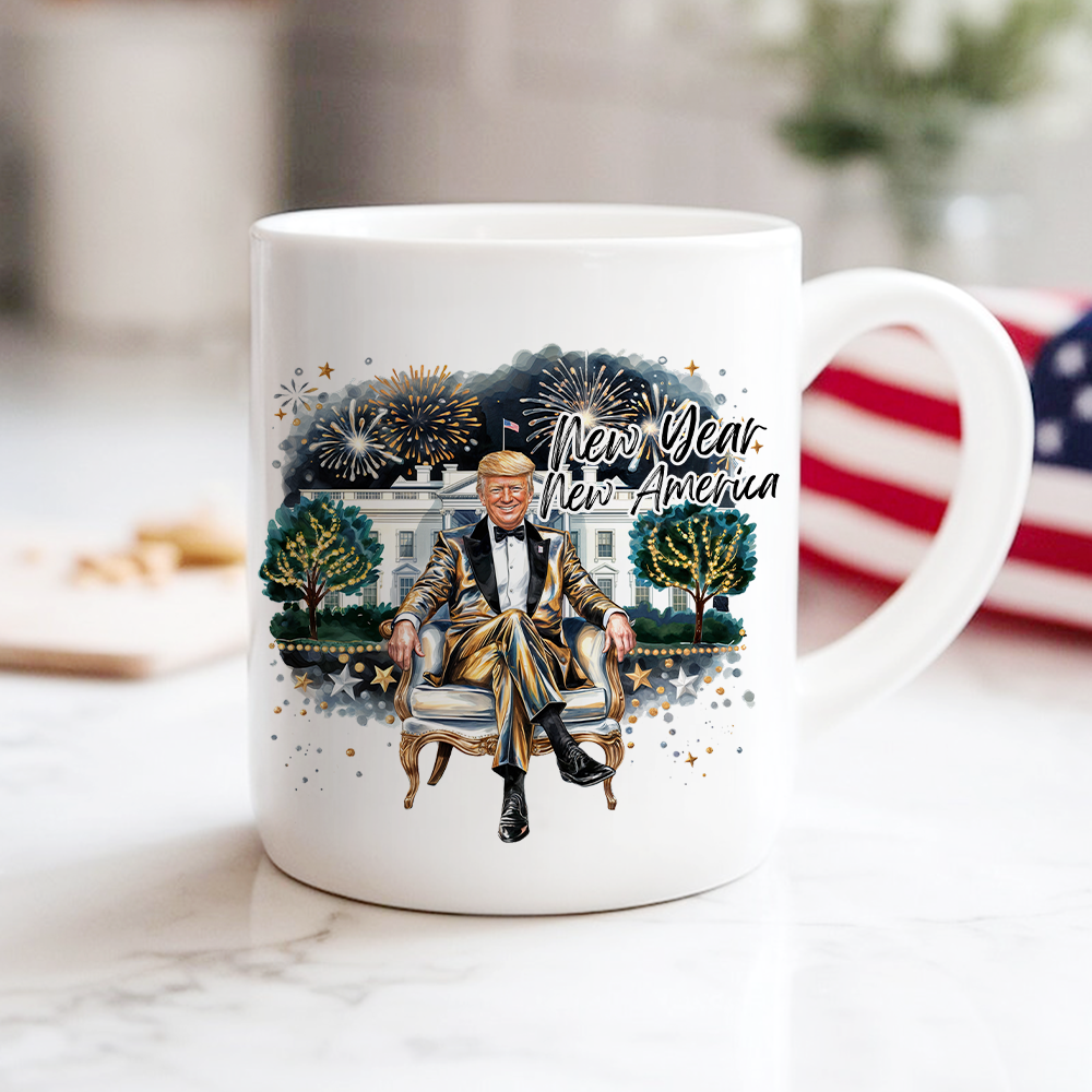 President Trump 2025 New Year New America White Mug HA75 67152