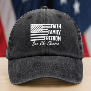 Live Like Charlie Kirk Faith Family Freedom Washed Denim Baseball Cap HA75 64580