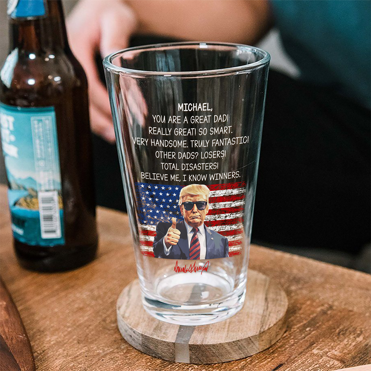 Custom Name You Are A Great Dad With Funny President Trump Print Beer Glass HO82 65556