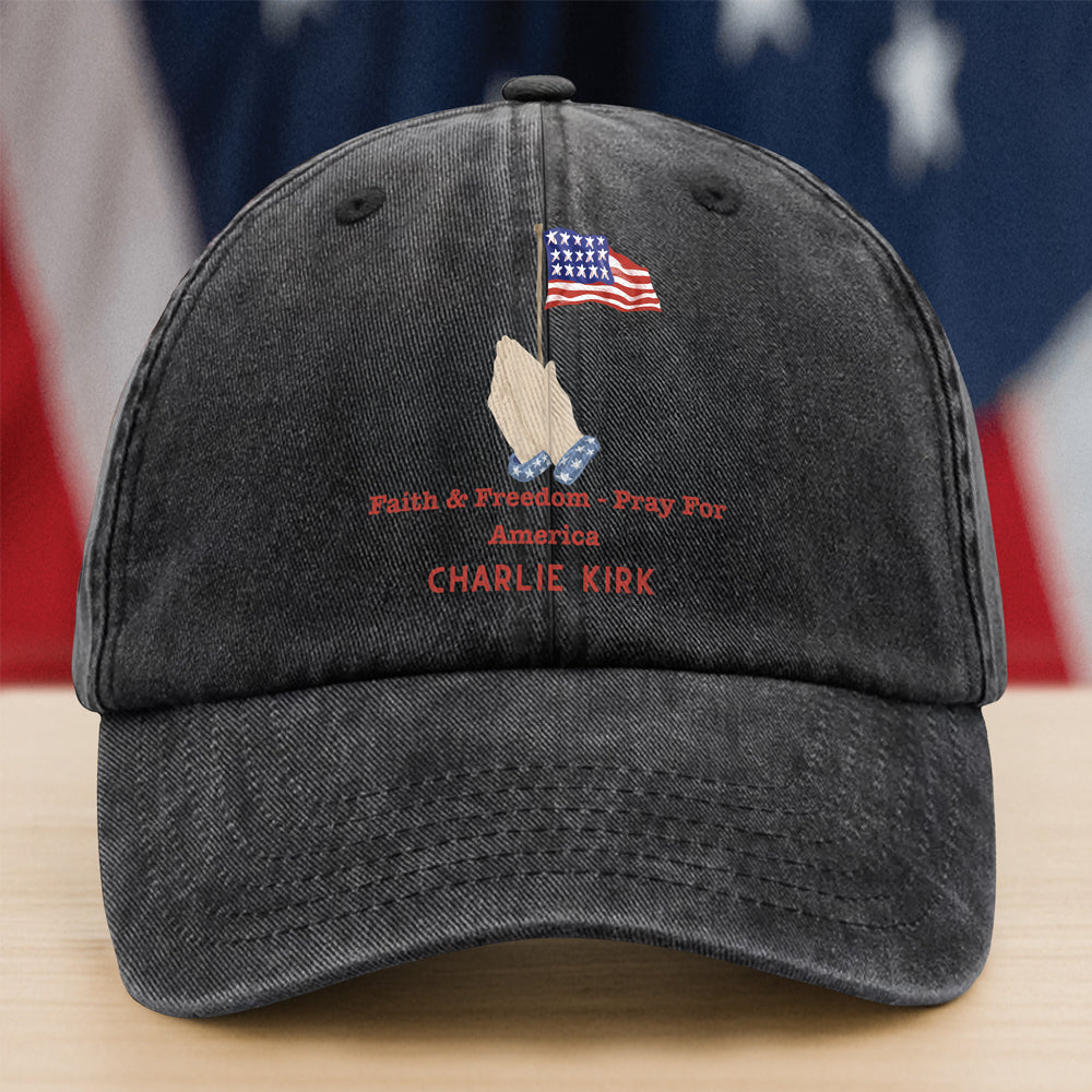 Faith & Freedom – Pray for America Washed Denim Baseball Cap HA75 64592