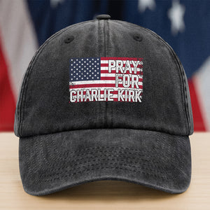 Pray For Charlie Kirk Washed Denim Baseball Cap HA75 64586