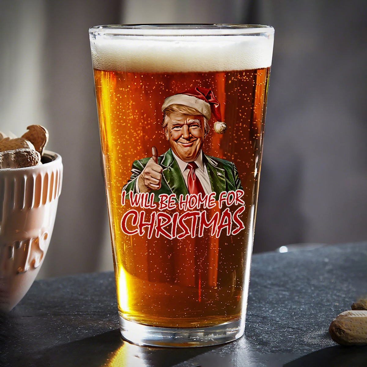 Trump I'll Be Home for Christmas - Humorous Trump Christmas Beer Glass HA75 63608