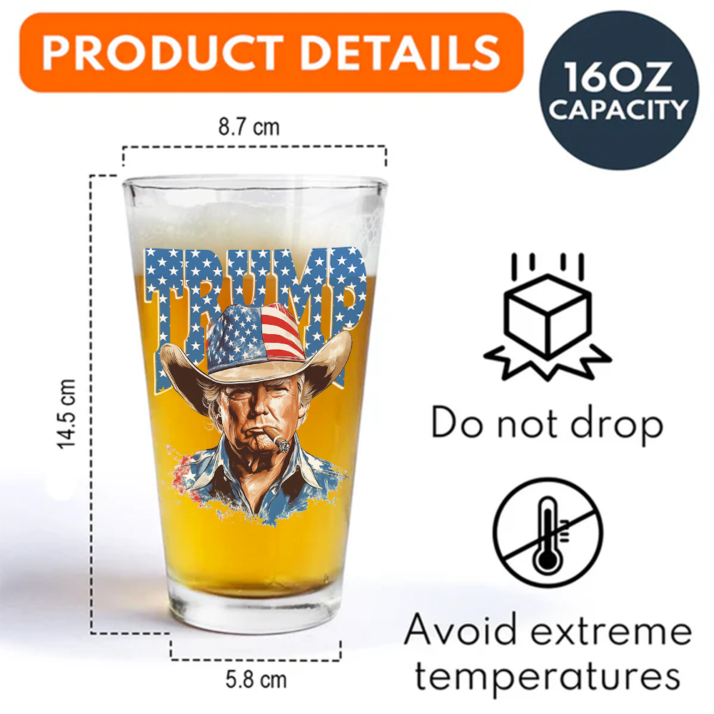 Western Trump Retro USA 4th of July Print Beer Glass HO82 65720