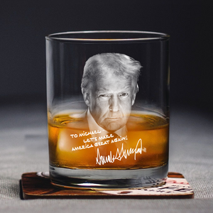 Personalized President Donald Trump Autographed Print Whiskey Glass HA75 64328