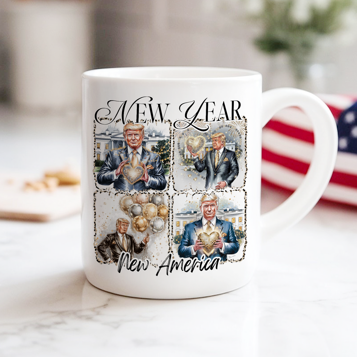 New Year New America Trump 2025 Disco Ball White Mug HA75 67128 RWB Zone