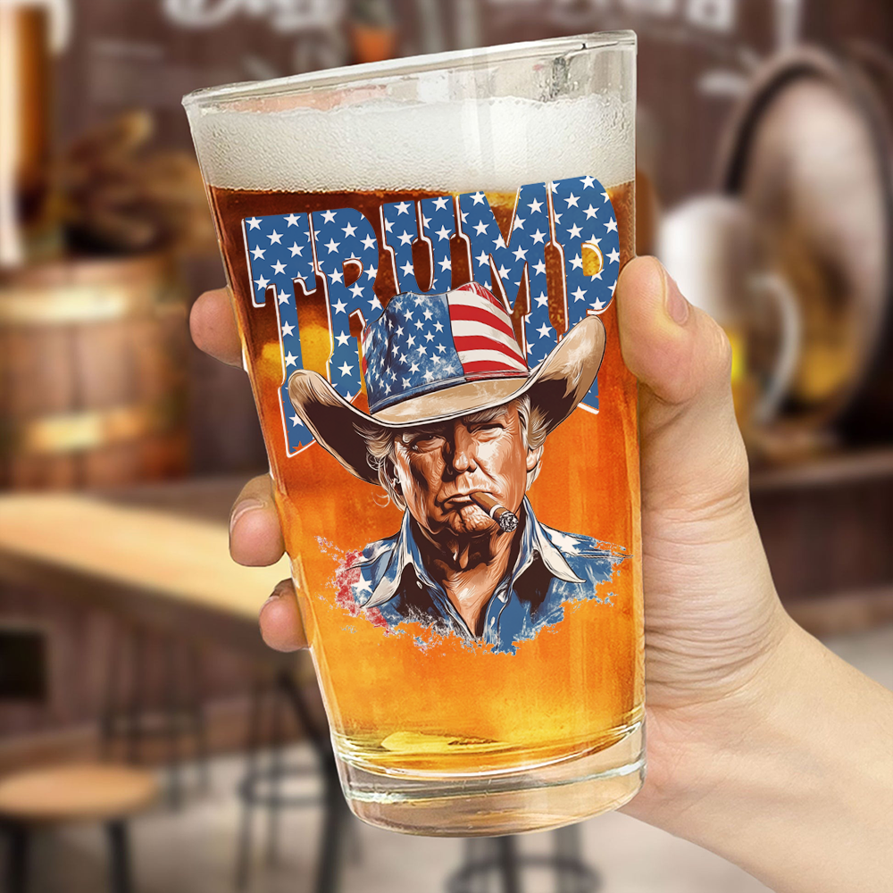 Western Trump Retro USA 4th of July Print Beer Glass HO82 65720