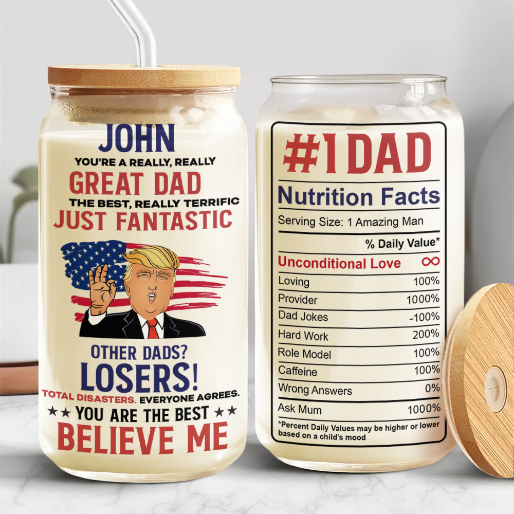 Personalized You're A Really Really Great Trump Mom, Trump Dad Glass Can With Lid LM32 65325