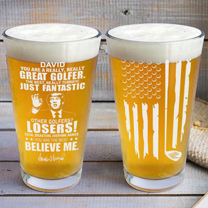 Great Golfer Trump Personalized Laser Engraved Beer Glass HA75 64628