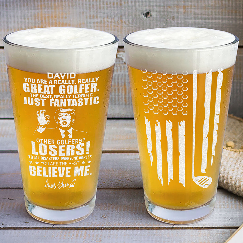 Great Golfer Trump Personalized Laser Engraved Beer Glass HA75 64628