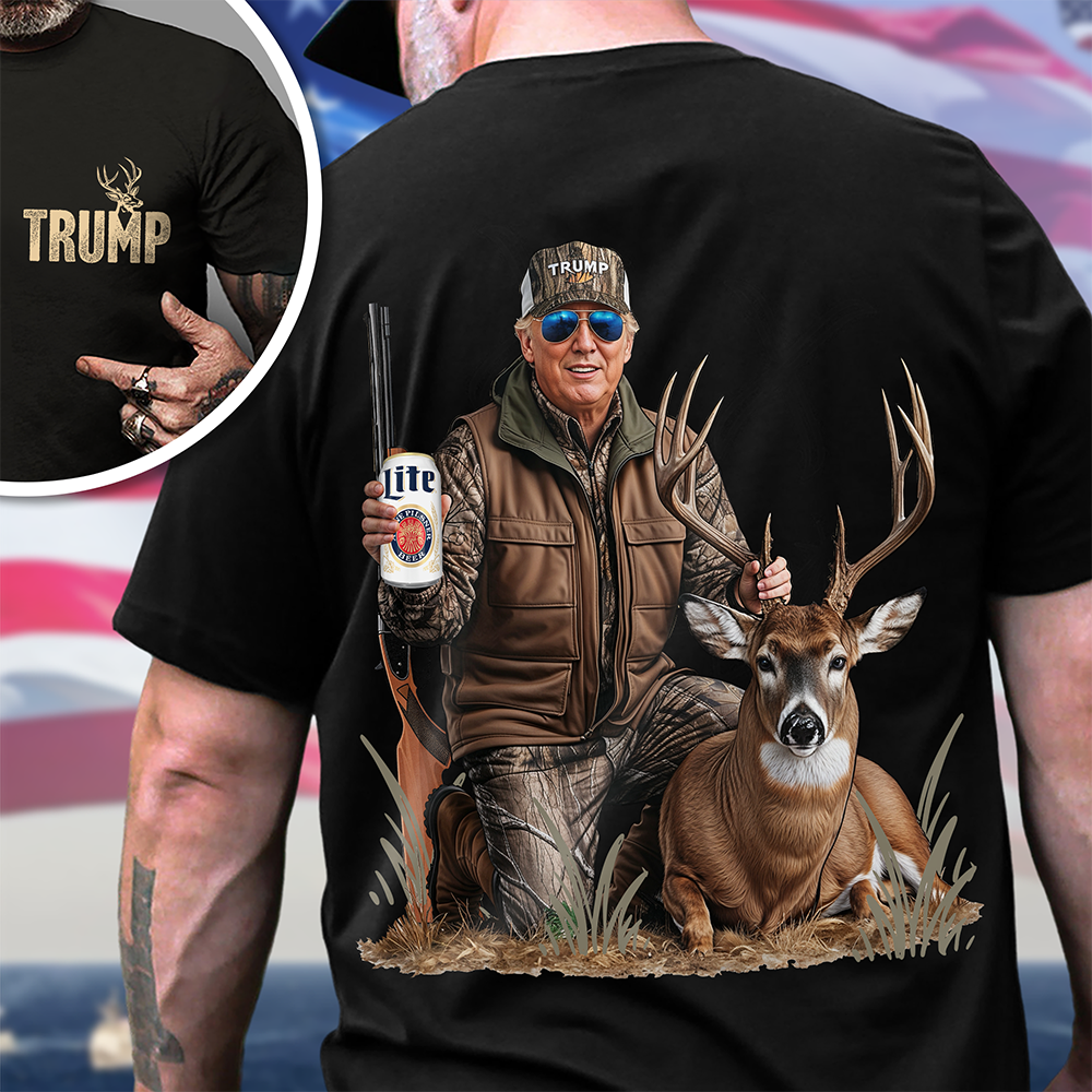 Deer Hunting with Trump - Gear Up with Patriotic Hunting Back and Front Shirt LM32 63859