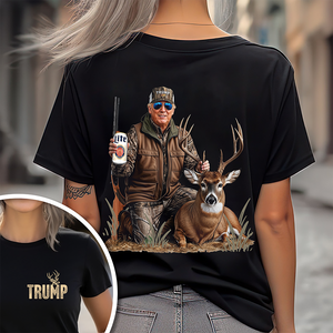 Deer Hunting with Trump - Gear Up with Patriotic Hunting Back and Front Shirt LM32 63859