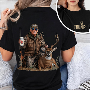 Deer Hunting with Trump - Gear Up with Patriotic Hunting Back and Front Shirt LM32 63859