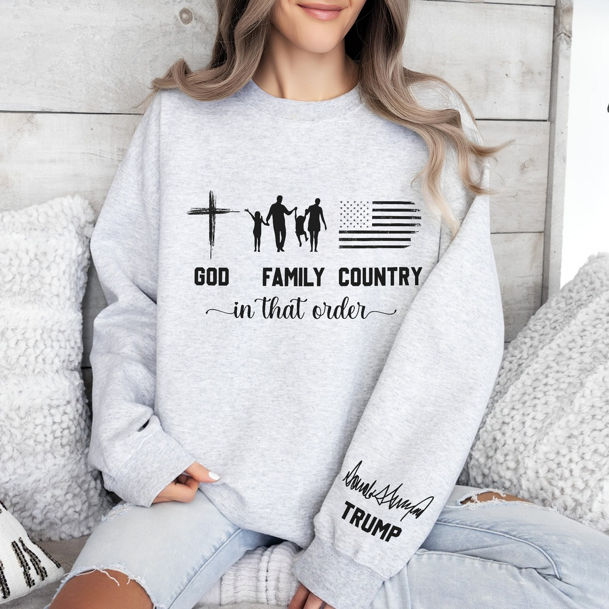 God - Family - Country In That Order Trump & Charlie Kirk Signature Sleeve Sweatshirt LM32 895805