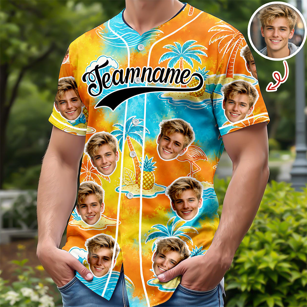 Custom Photo Tropical Floral Hawaiian Baseball Jersey - Personalized Gift for Dad, Husband, Boyfriend CH07 911852
