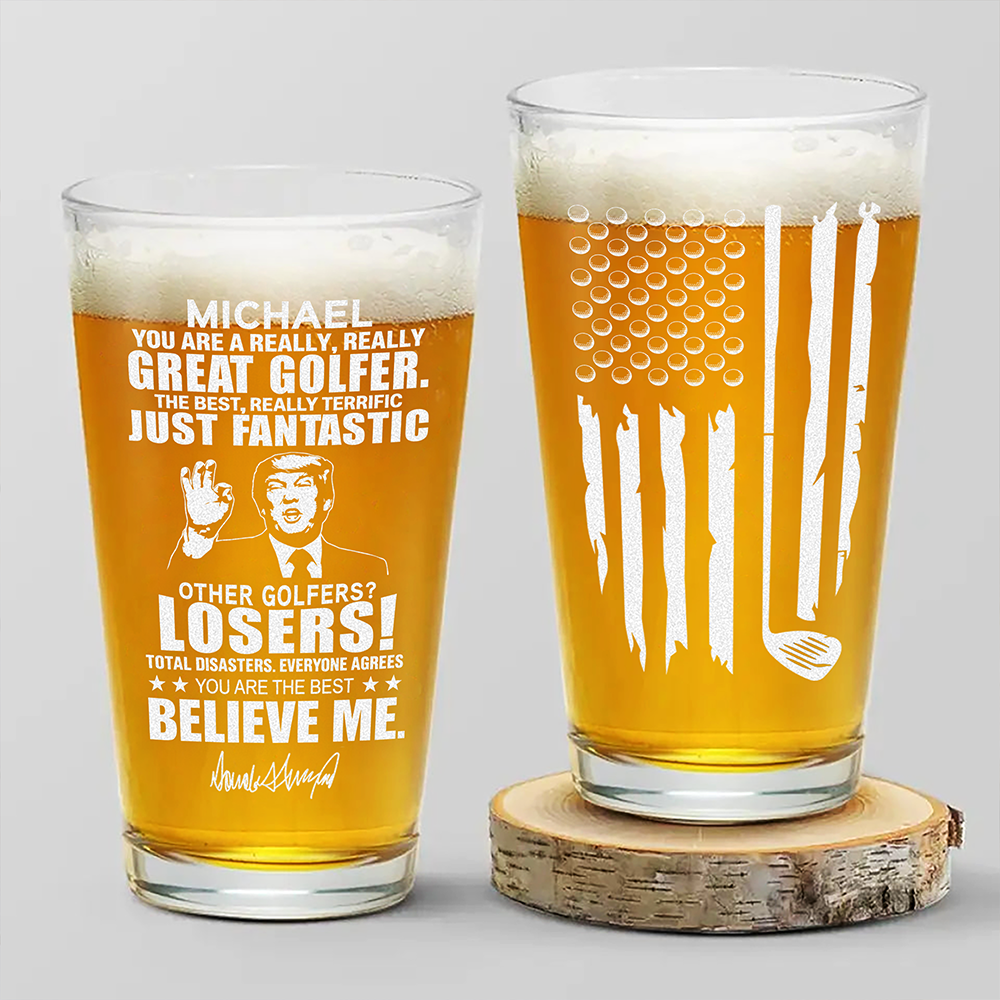 Great Golfer Trump Personalized Laser Engraved Beer Glass HA75 64628