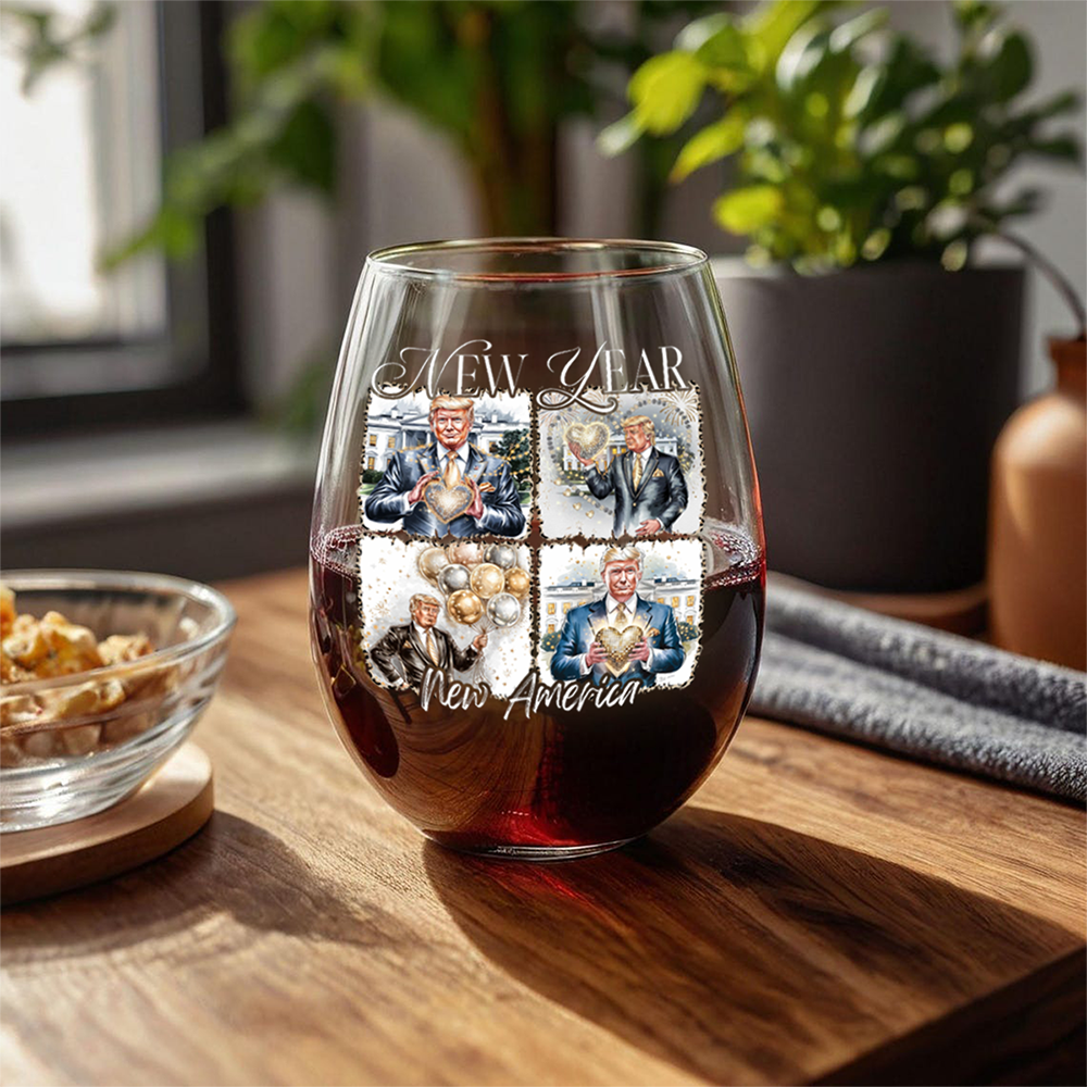 New Year New America Trump 2025 Disco Ball Stemless Wine GLass HA75 64